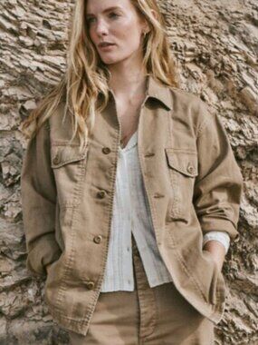 Buck Mason Twill Utility Jacket Cream Cotton Workwear Overshirt Chore Coat